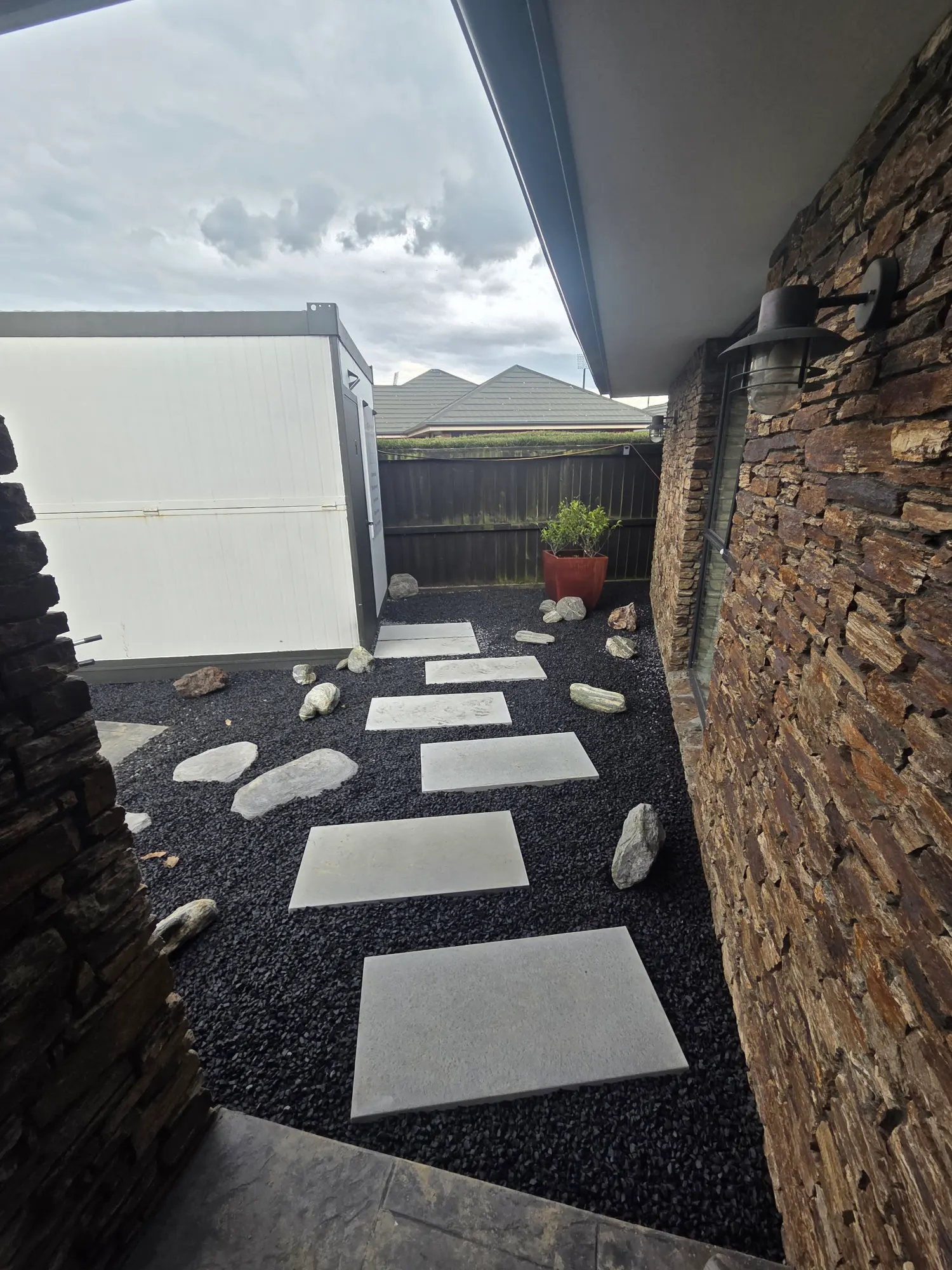 Stepping stones in black pebble