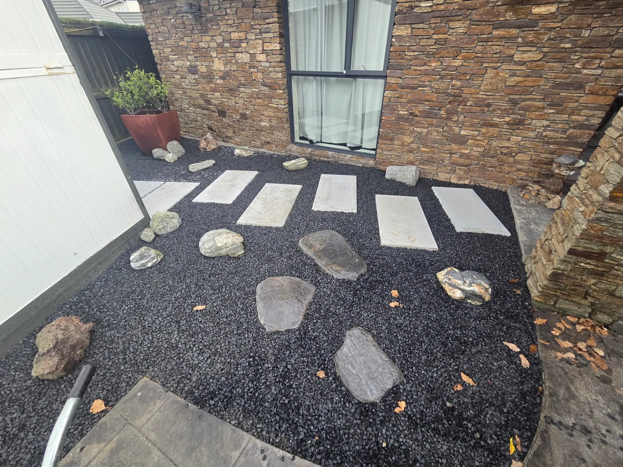 Stepping stones in black pebble